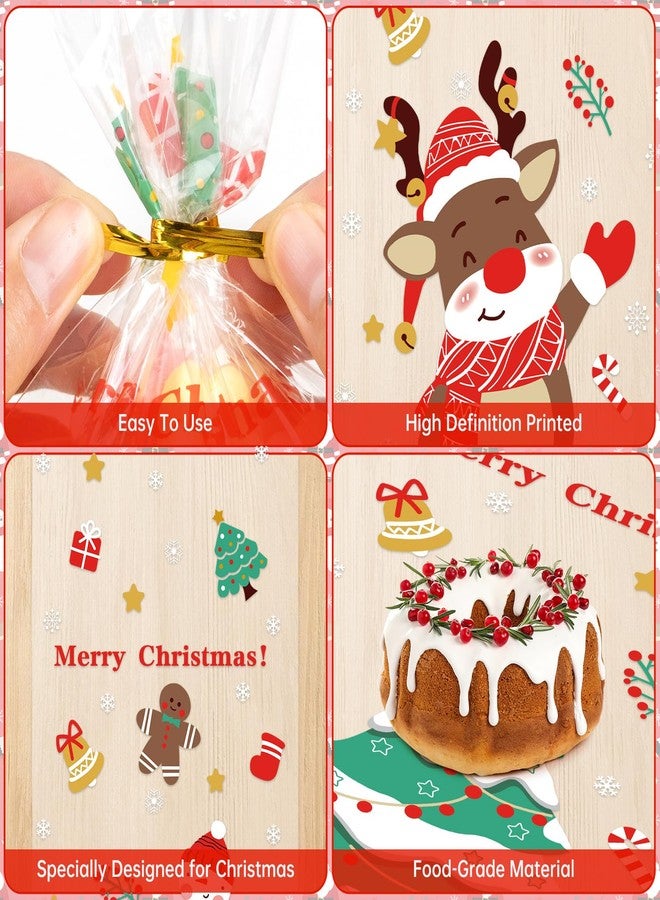 PADELO 100 Pcs Christmas Treat Bags - Merry Christmas Candy Bag, Plastic Xmas Cellophane Cello Goodie Goody Cookie Gift Snack Bags with Twist Ties for Goodies Present Wrap Xmas Party Favors Supplies - Image 5